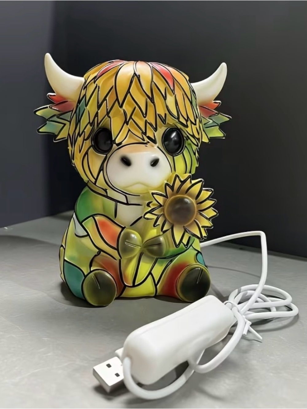 🌼🌼🌼BOGOHO🌼🌼🌼Stained Glass Highland Cow Lamp with Sunflower - Multicolor - Picture 8 of 8